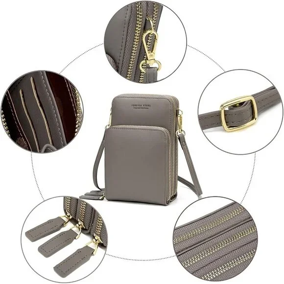 Small Leather Crossbody Bag for Women Compact Multi-Function Handheld